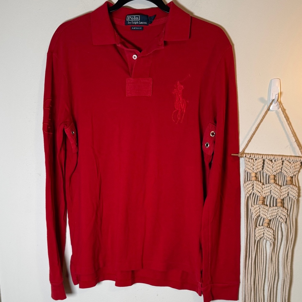 EUC Polo by Ralph Lauren 90s Men's Bold Logo Red Long Sleeve Shirt M